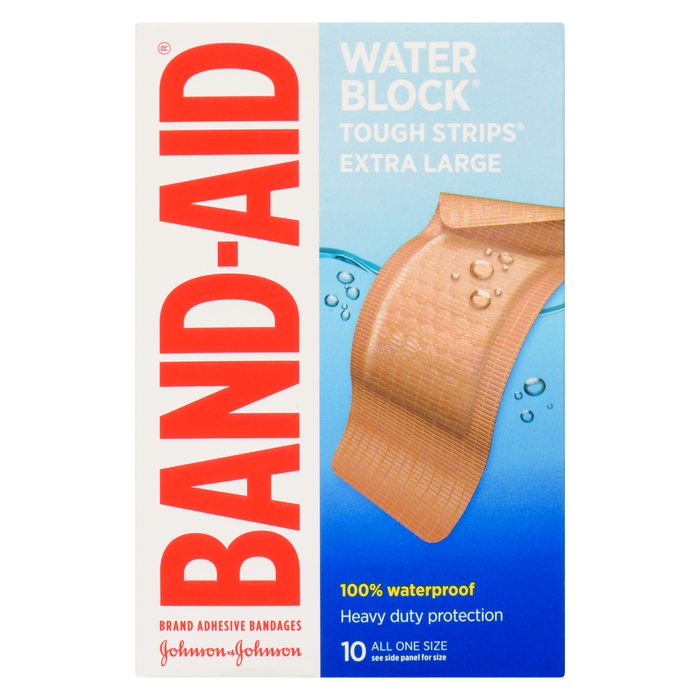 Band-Aid Water Block Tough Strips Brand Adhesive Bandages Extra Large 10 All One Size