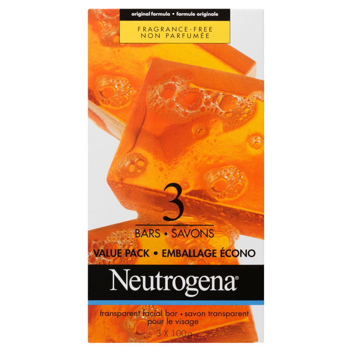 Neutrogena Transparent Facial Bar Original Formula Fragrance-Free Value Pack 3 Bars x 100 g