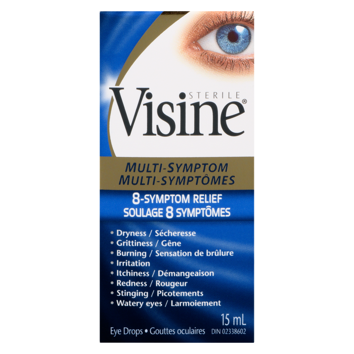 Collyre Visine Stérile Soulagement multi-symptômes 8 symptômes 15 ml