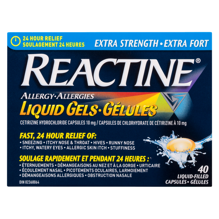 Gels liquides anti-allergie Reactine Extra Strength 40 capsules remplies de liquide