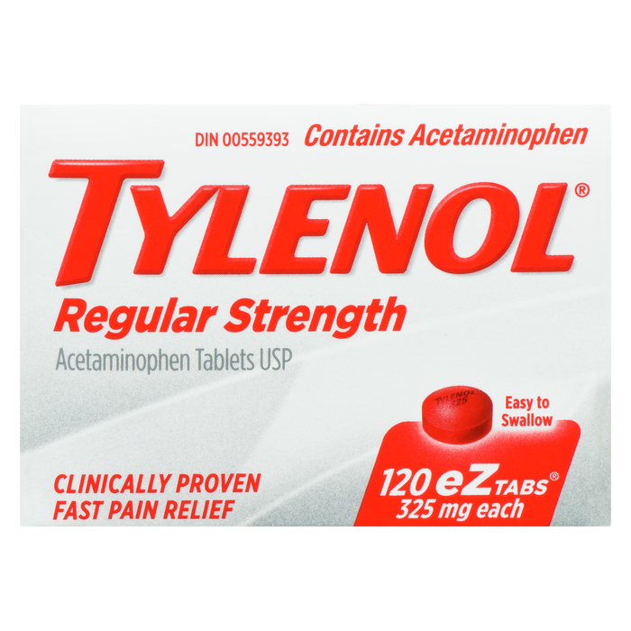 Comprimés d'acétaminophène Tylenol USP à concentration régulière 325 mg chacun 120 eZtabs