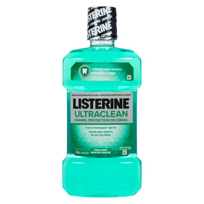 Bain de bouche antiseptique Listerine Ultraclean Protection de l'émail avec fluor Menthe fraîche 1 L