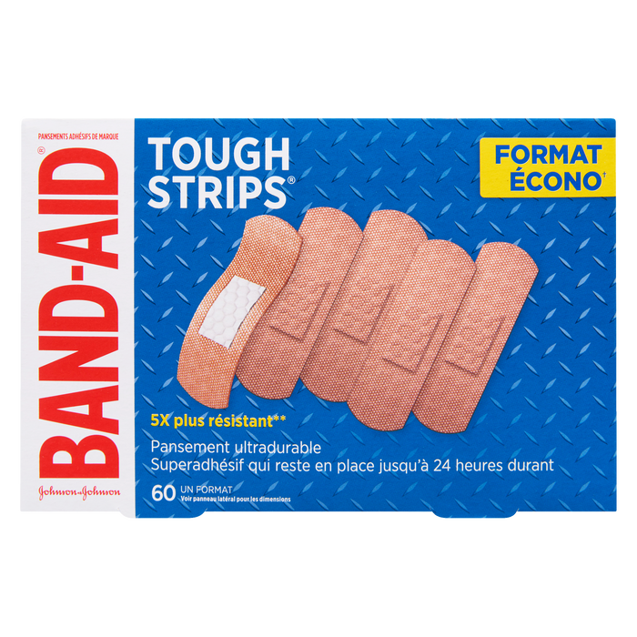 Pansements adhésifs Band-Aid Tough Strips, lot économique de 60, taille unique