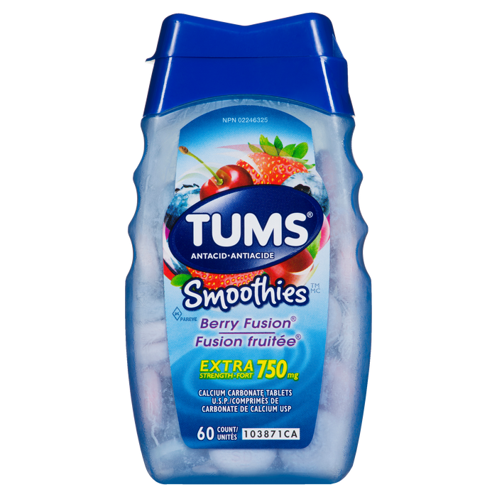 Tums Smoothies Berry Fusion Extra Strength 750 mg Antacid 60 Count