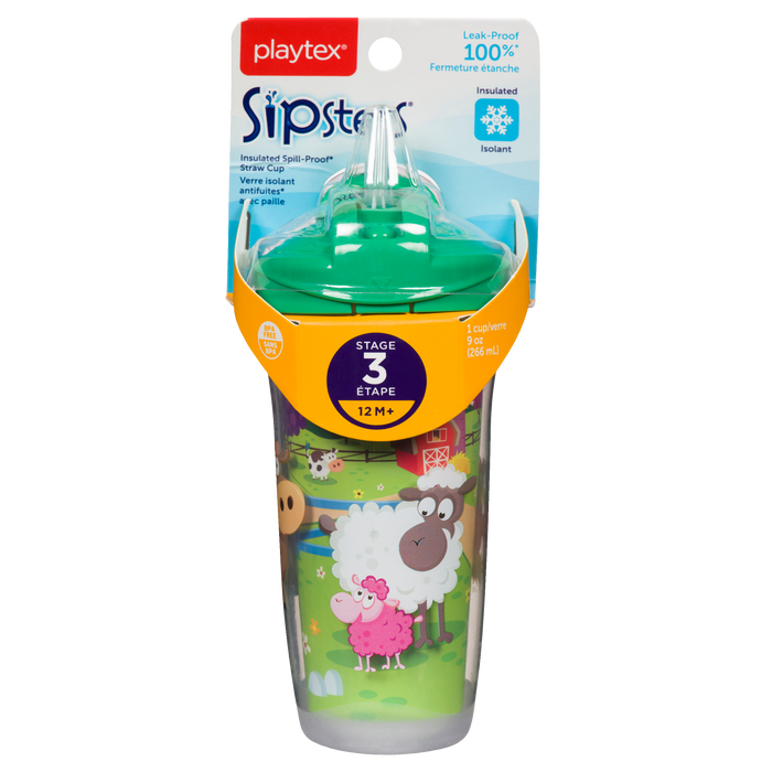 Playtex Sipsters Gobelet isotherme anti-fuites avec paille, stade 3, 12 mois et plus (266 ml)