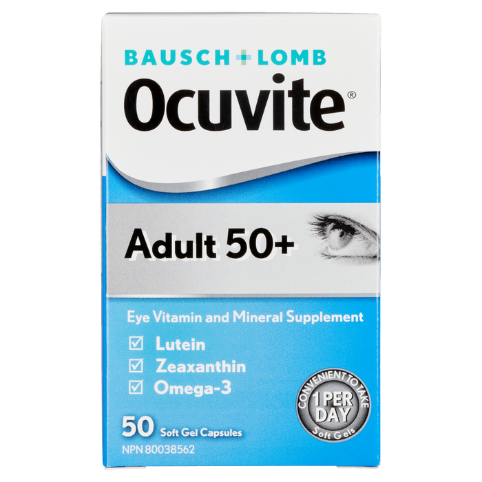 Complément alimentaire en vitamines et minéraux pour les yeux Ocuvite Adult 50+ 50 capsules molles