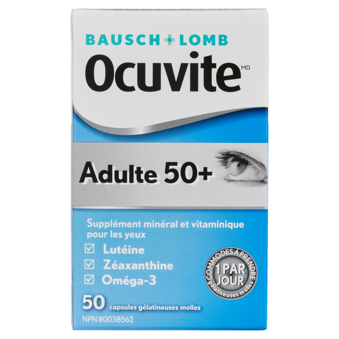 Complément alimentaire en vitamines et minéraux pour les yeux Ocuvite Adult 50+ 50 capsules molles