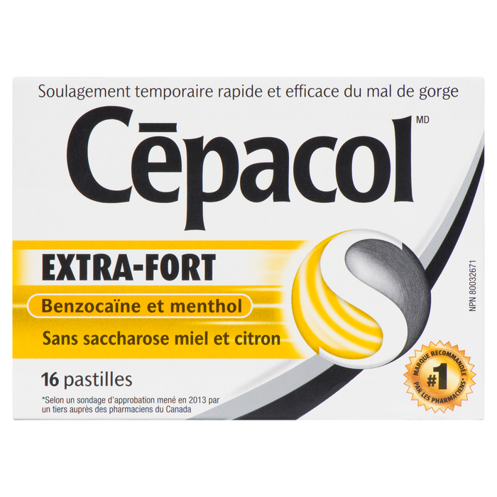 Cēpacol Benzocaine & Menthol Extra Strength Sucrose Free Honey Lemon 16 Lozenges