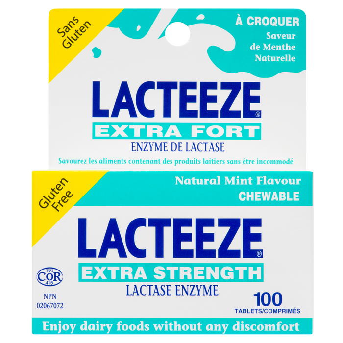 Lacteeze Natural Mint Flavour Chewable Extra Strength Lactase Enzyme 100 Tablets