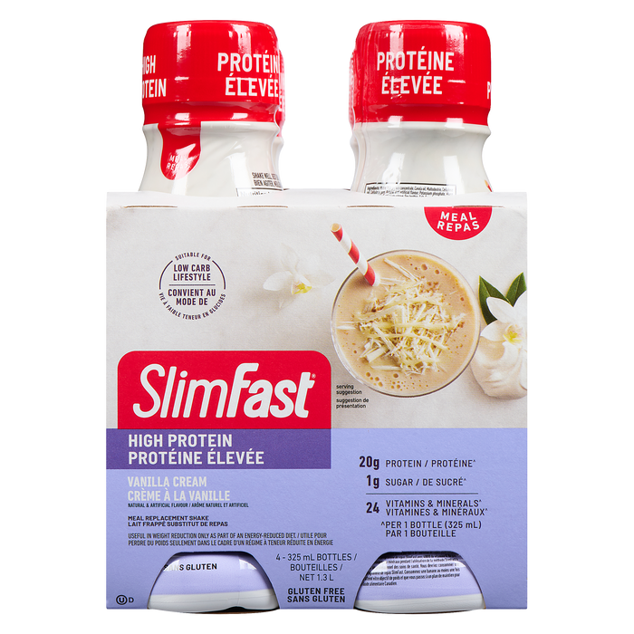 SlimFast High Protein Meal Replacement Shake Vanilla Cream 4 Bottles x 325 ml (1.3 L)