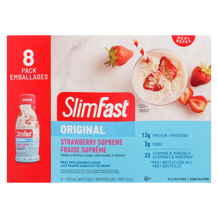 SlimFast Original Meal Replacement Shake Strawberry Supreme 8 Bottles x 325 ml (2.6 L)