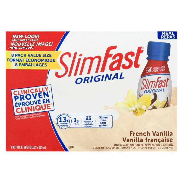 SlimFast Original Meal Replacement Shake Vanille Française 8 Bouteilles x 325 ml