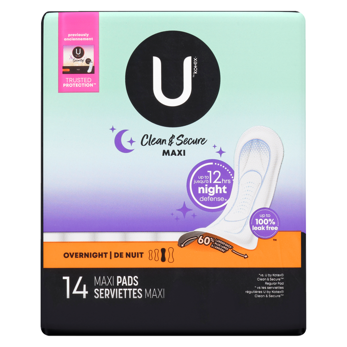 U by Kotex Clean & Secure Overnight 14 Maxi Pads