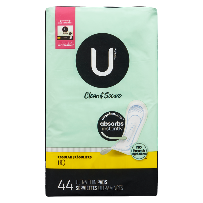 Serviettes hygiéniques ultra-minces U by Kotex Clean &amp; Secure Regular 44