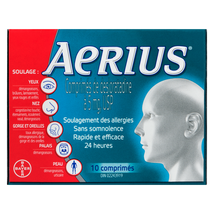 Comprimés de desloratadine Aerius USP, 5 mg 10 comprimés