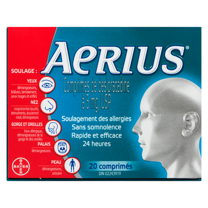 Comprimés de desloratadine Aerius USP, 5 mg 20 comprimés