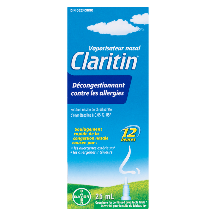 Claritin Spray nasal décongestionnant contre les allergies 12 heures 25 ml