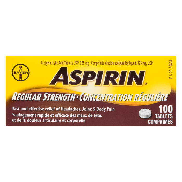 Comprimés d'acide acétylsalicylique ASPIRIN USP 325 mg Force régulière 100 comprimés