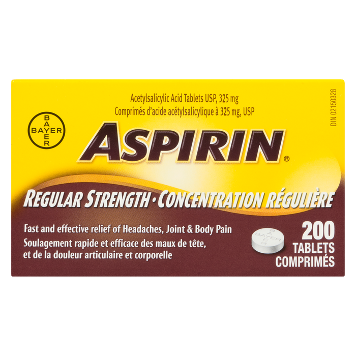 Comprimés d'acide acétylsalicylique ASPIRIN USP 325 mg Force régulière 200 comprimés