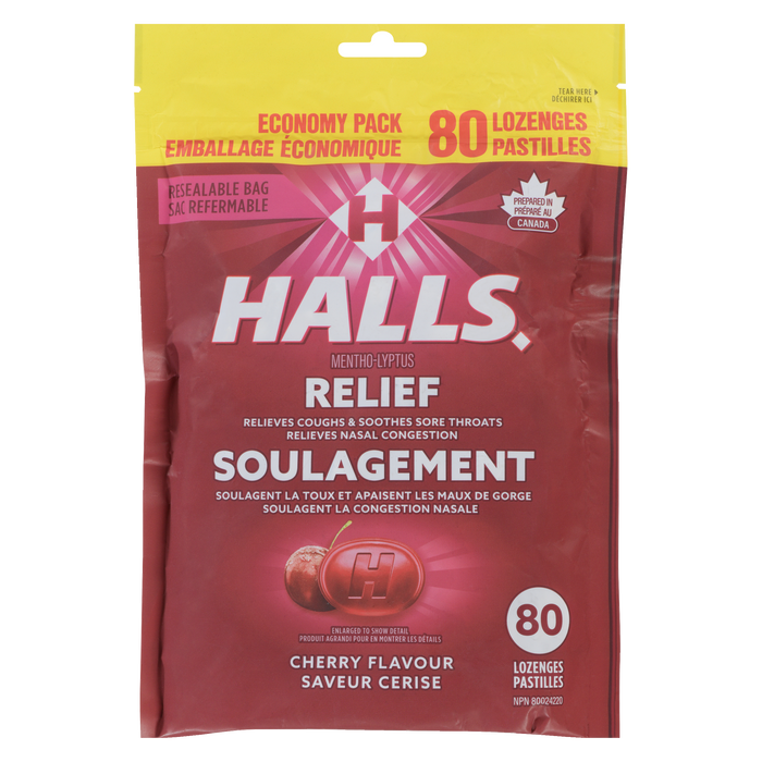 Halls Relief Mentho-Lyptus Saveur Cerise Paquet Économique 80 Pastilles