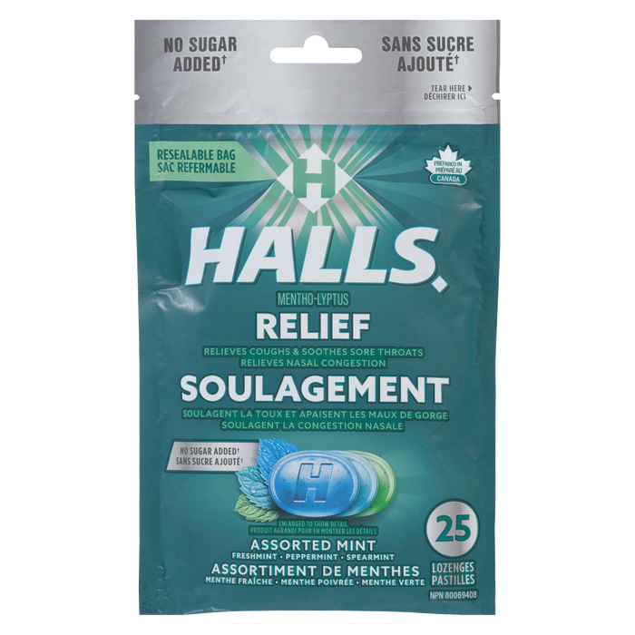 Halls Relief Mentho-Lyptus Assortiment de menthes 25 pastilles