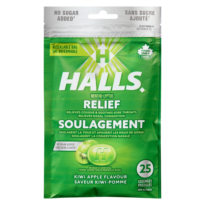 Halls Relief Mentho-Lyptus Kiwi Pomme Saveur 25 Pastilles