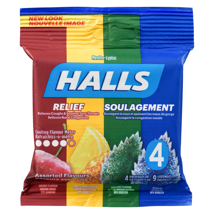 Halls Relief Mentho-Lyptus Saveurs assorties 4 paquets de 9 pastilles