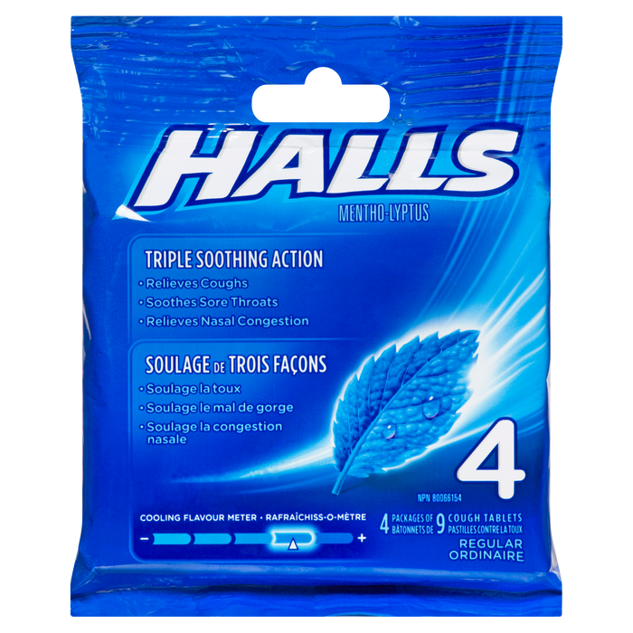 Halls Mentho-Lyptus Regular 4 paquets de 9 comprimés contre la toux