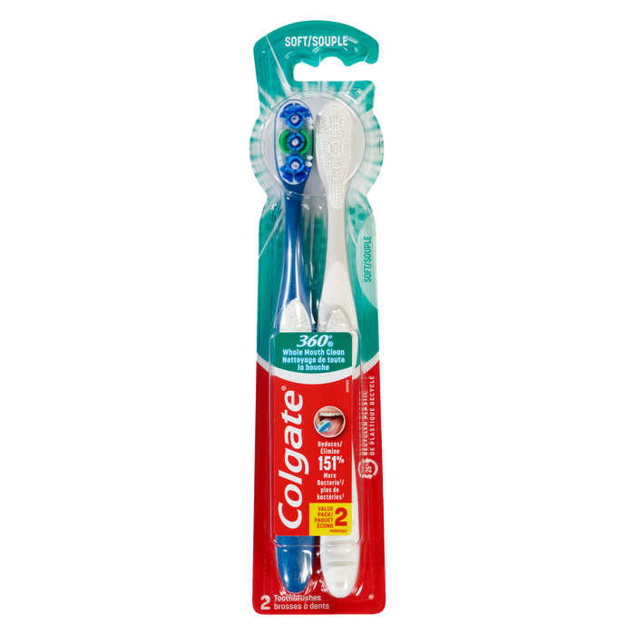 Colgate 360° Whole Mouth Clean Toothbrushes Soft Value Pack 2 Toothbrushes