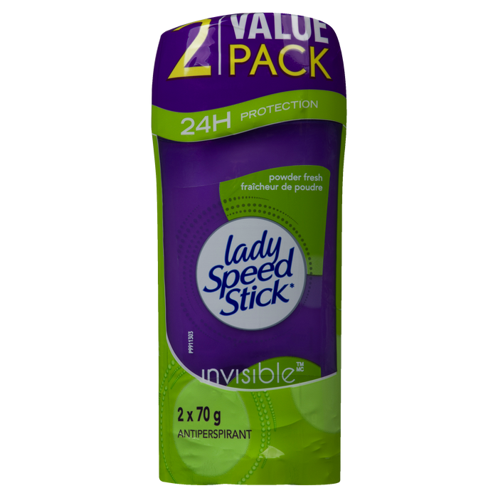 Pack économique de 2 x 70 g de poudre anti-transpirante invisible Lady Speed ​​Stick