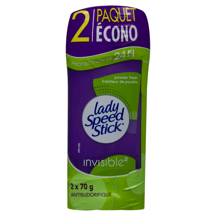 Pack économique de 2 x 70 g de poudre anti-transpirante invisible Lady Speed ​​Stick