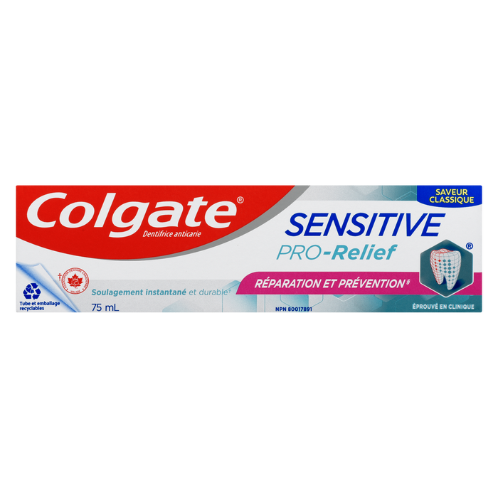 Dentifrice anti-caries Colgate Sensitive Pro-Relief Répare et prévient les caries Saveur classique 75 ml