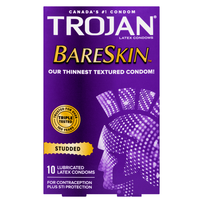 Lot de 10 préservatifs en latex lubrifiés Trojan BareSkin Studded