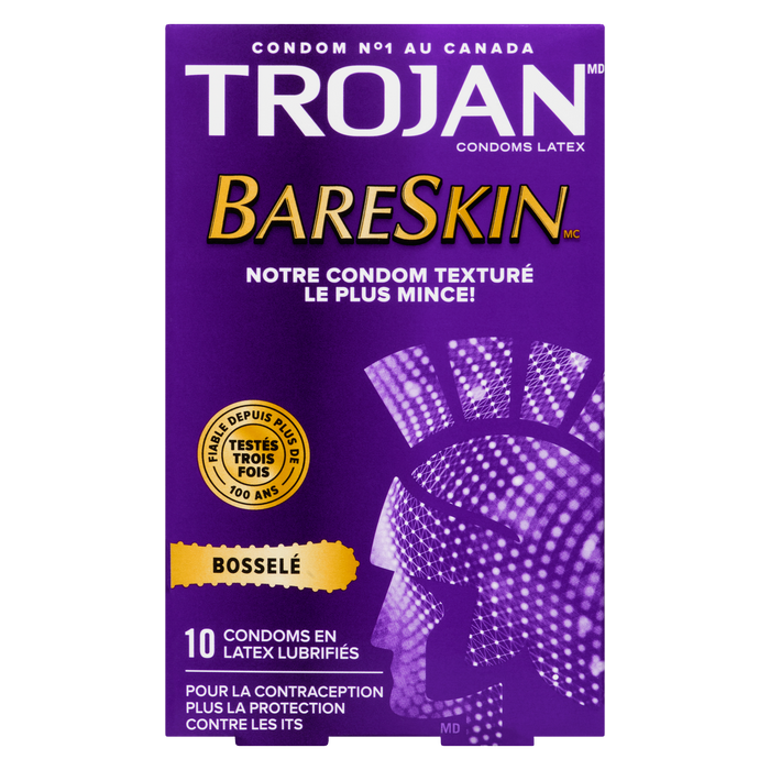 Lot de 10 préservatifs en latex lubrifiés Trojan BareSkin Studded