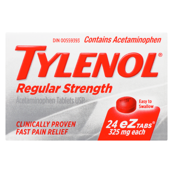 Comprimés d'acétaminophène Tylenol USP à concentration régulière 325 mg chacun 24 eZtabs