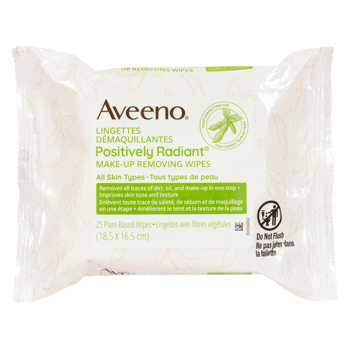 Lingettes démaquillantes Aveeno Positively Radiant 25 lingettes à base de plantes