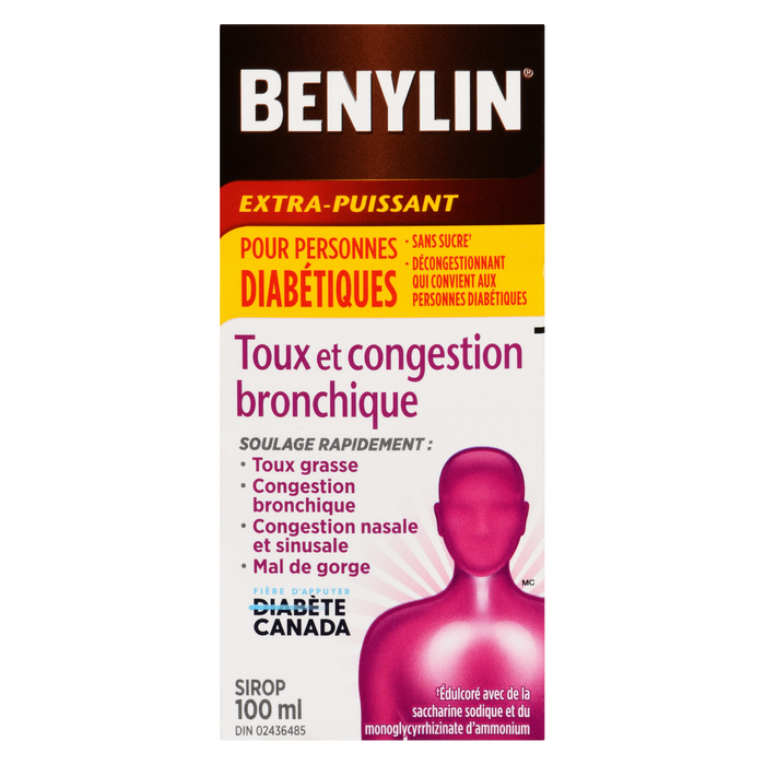 Sirop Benylin contre la toux et la congestion thoracique extra fort pour les personnes diabétiques 100 ml