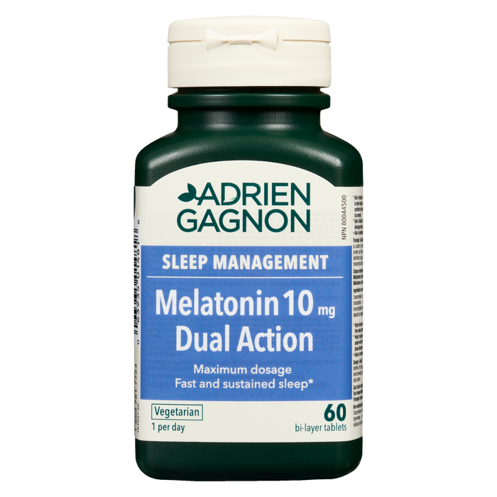 Adrien Gagnon Gestion du sommeil Mélatonine 10 mg Double action 60 comprimés bicouches