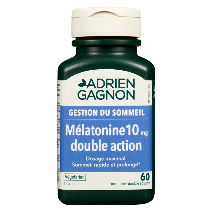 Adrien Gagnon Gestion du sommeil Mélatonine 10 mg Double action 60 comprimés bicouches