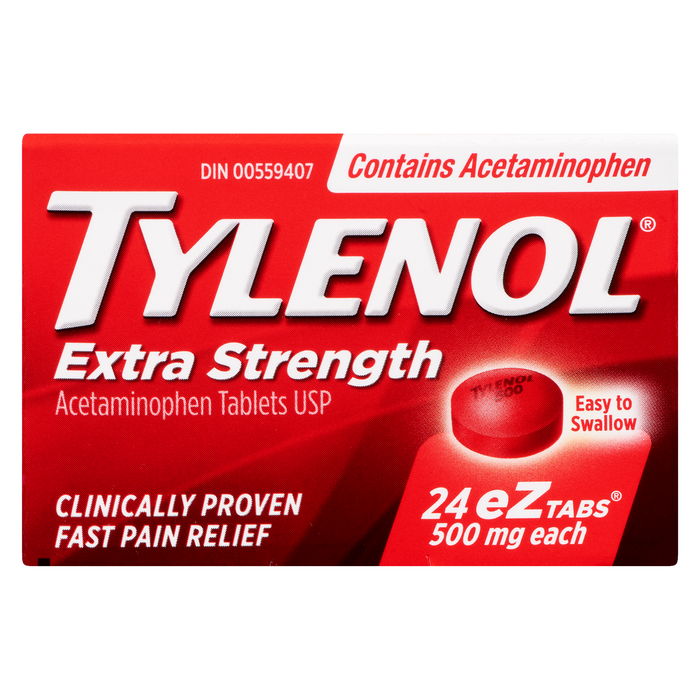 Comprimés d'acétaminophène Tylenol USP Extra Strength 500 mg chacun 24 eZtabs