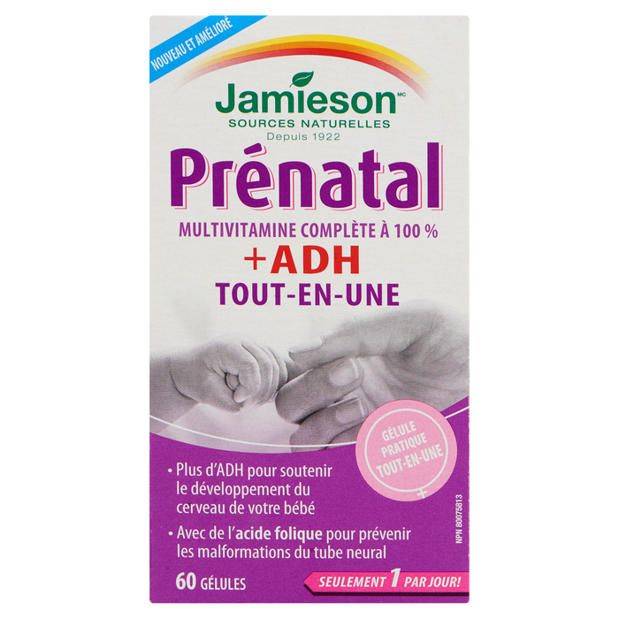 Multivitamines prénatales 100 % complètes + DHA tout-en-un Jamieson 60 gélules