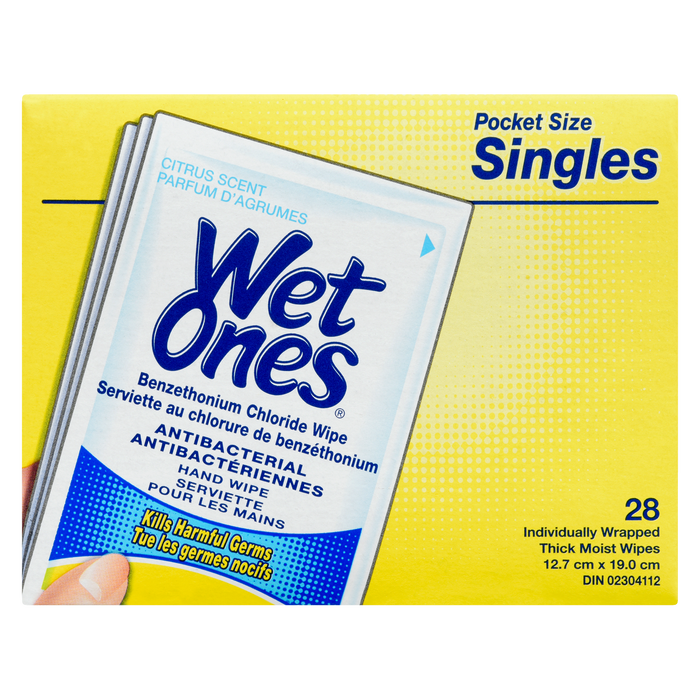 Wet Ones Hand Wipe Citrus Scent Antibacterial Pocket Size Singles 28 Individually Wrapped Thick Moist Wipes