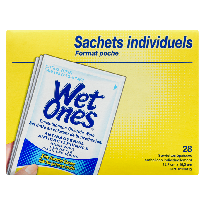 Wet Ones Hand Wipe Citrus Scent Antibacterial Pocket Size Singles 28 Individually Wrapped Thick Moist Wipes