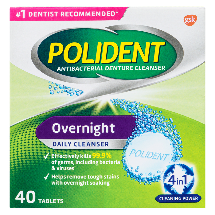 Polident Daily Cleanser Overnight 40 Tablets