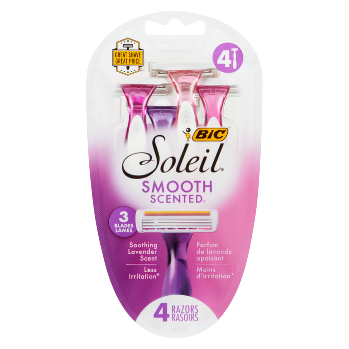 BIC Soleil Smooth Scented 3 lames Parfum apaisant à la lavande 4 rasoirs