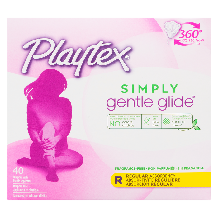 Tampons Playtex Simply Gentle Glide à absorption régulière, 40 pièces, avec applicateur en plastique