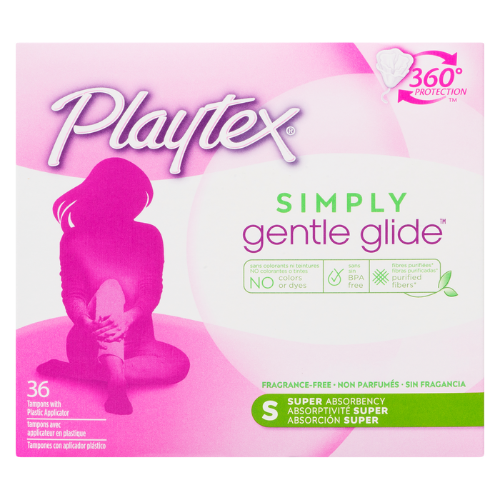 Playtex Simply Gentle Glide Super Absorbency 36 Tampons with Plastic Applicator