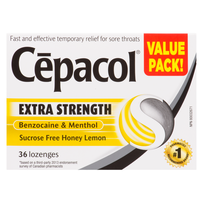 Cēpacol Benzocaine & Menthol Extra Strength Sucrose Free Honey Lemon Value Pack! 36 Lozenges