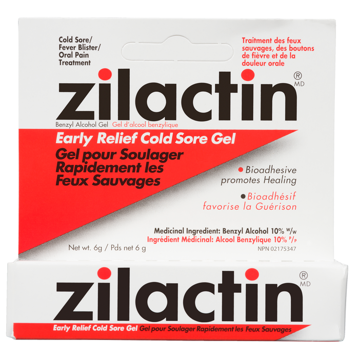 Gel d'alcool benzylique Zilactin Early Relief pour boutons de fièvre 6 g