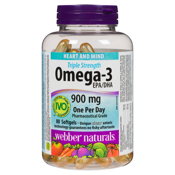 Webber Naturals Heart and Mind Triple Strength Omega-3 EPA/DHA 900 mg 80 Softgels